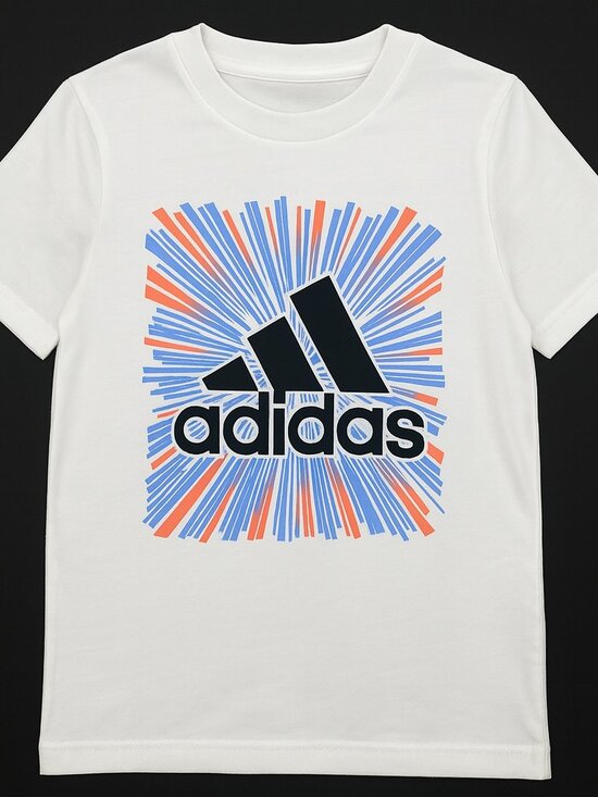 NWT - Adidas Boys White Tee with Flair Box Logo – Size 8 - Picture 1 of 5
